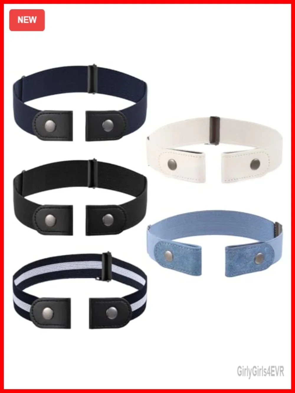 5 Pack No Buckle Invisible Stretch Belt, Comfortable Elastic Belts for Women